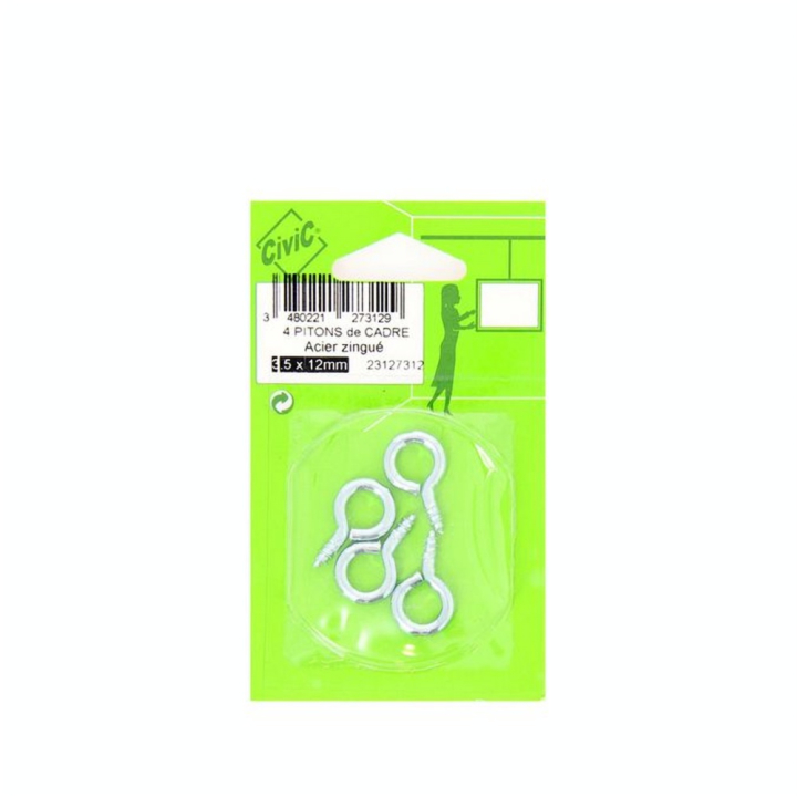Piton pour cadre en acier zingué 3,5 x 12 mm par 4 - CiviC - Rougier et Plé