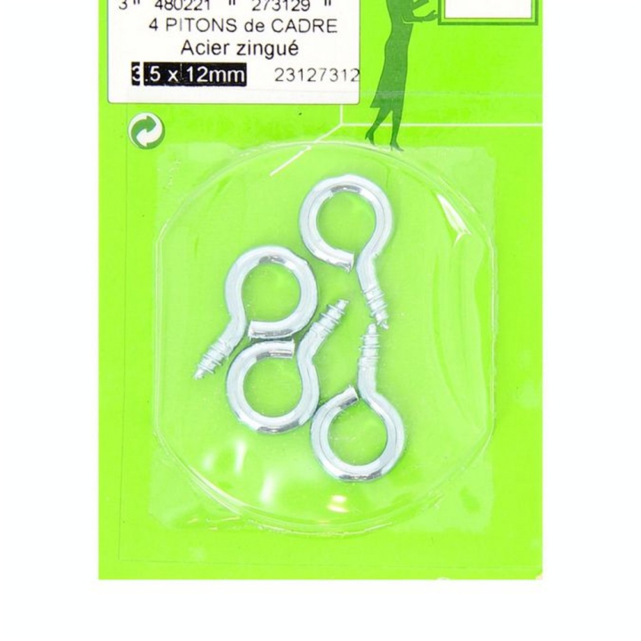 Piton pour cadre en acier zingué 3,5 x 12 mm par 4 - CiviC - Rougier et Plé