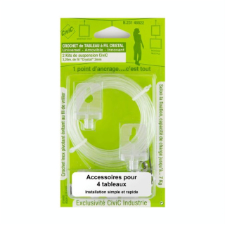 Suspension cimaise : fil cristal de 2 m. + crochet haut + suspenseur - CiviC - Rougier et Plé
