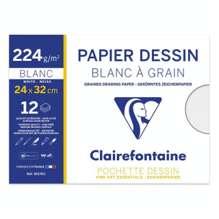 Papier Dessin Blanc à grain 24 x 32 cm 224 g/m² par 12 - Clairefontaine - Rougier et Plé