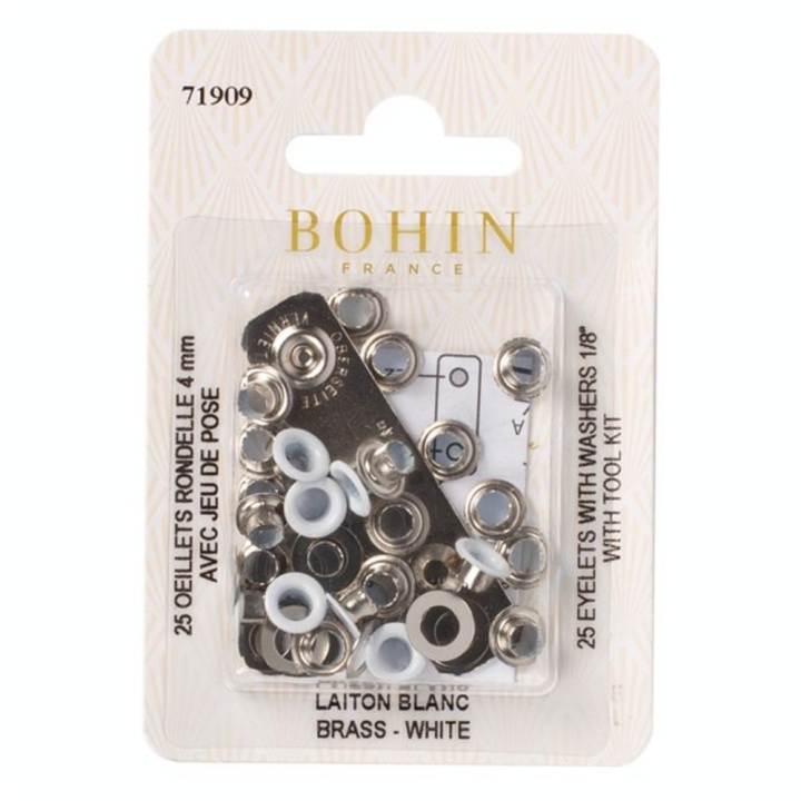 Œillets blancs 4 mm et rondelles par 20 + kit de pose - Bohin - Rougier et Plé