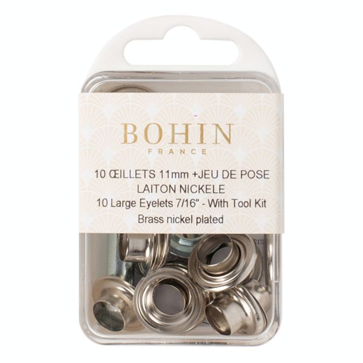 Œillets nickelés 11 mm et rondelles par 20 + kit de pose - Bohin - Rougier et Plé