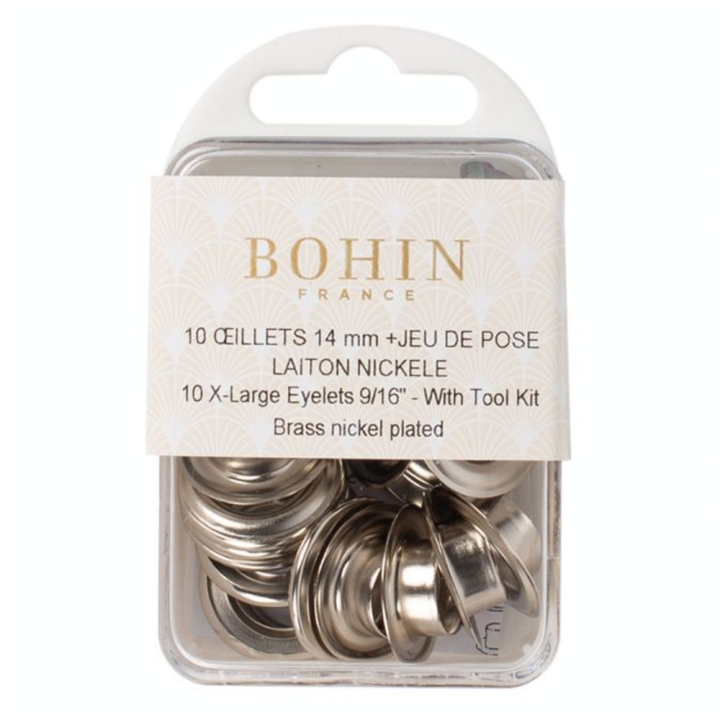 Œillets nickelés 14 mm et rondelles + jeu de pose - Bohin - Rougier et Plé