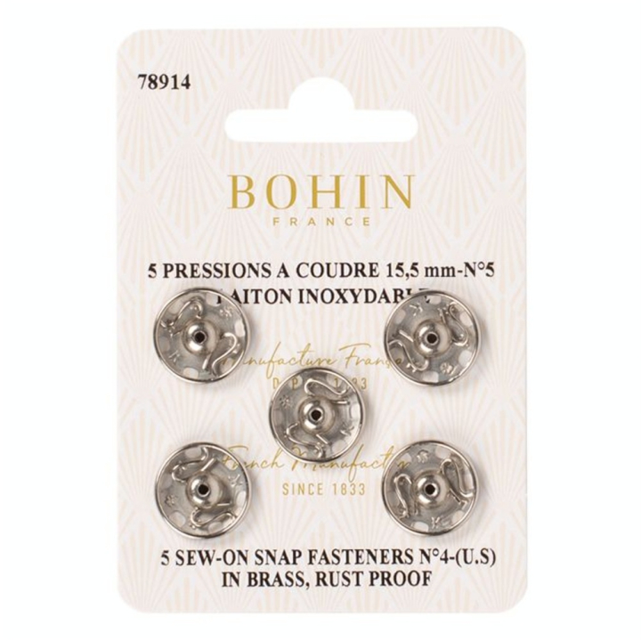 Bouton pression à coudre 15,5 mm argenté par 5 - Bohin - Rougier et Plé