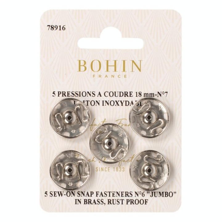 Bouton pression à coudre 18 mm argenté par 5 - Bohin - Rougier et Plé