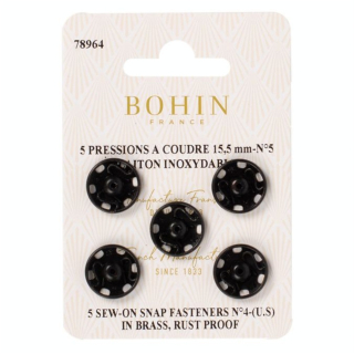 Bouton pression à coudre 15,5 mm noir par 5 - Bohin - Rougier et Plé