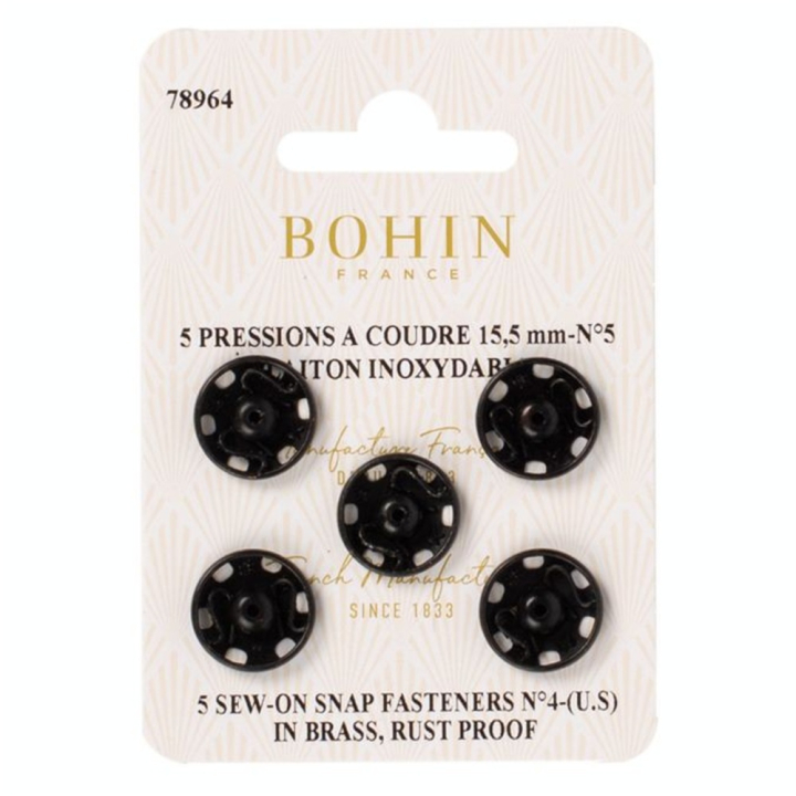 Bouton pression à coudre 15,5 mm noir par 5 - Bohin - Rougier et Plé
