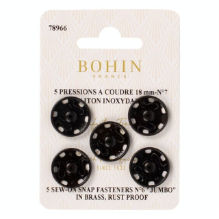 Bouton pression à coudre 18 mm noir par 5 - Bohin - Rougier et Plé