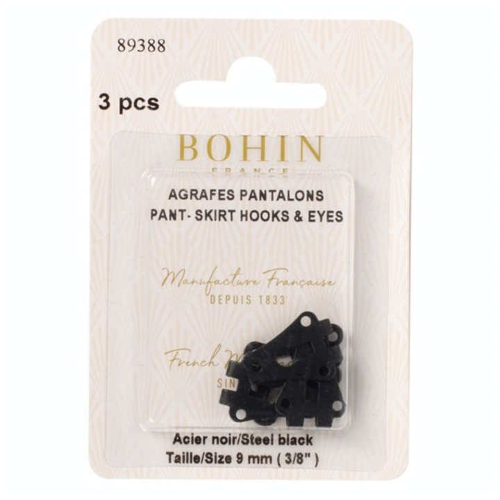 Agrafe pour pantalon noire 9 mm par 3 - Bohin - Rougier et Plé