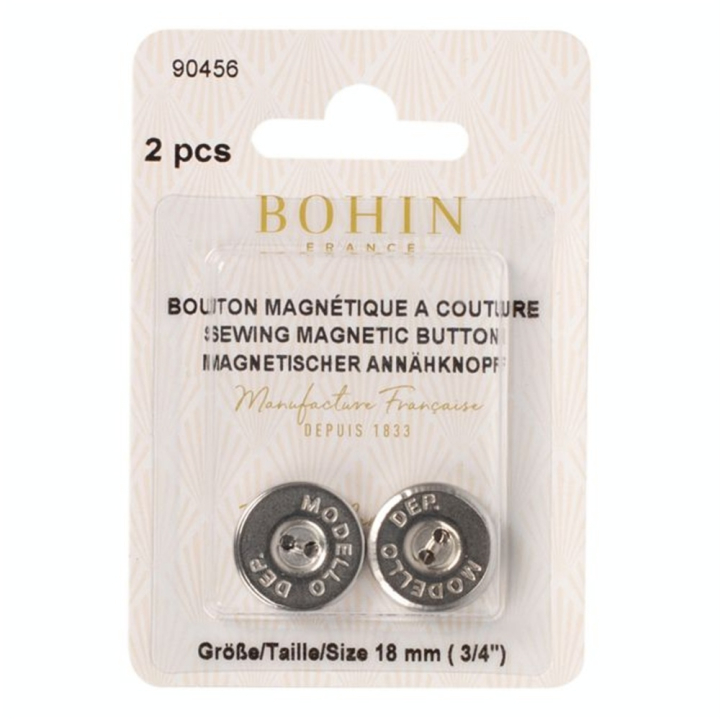 Boutons magnétiques argent 18 mm par 2 - Bohin - Rougier et Plé