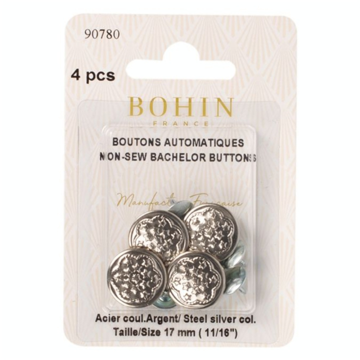Bouton automatique argenté 17 mm par 4 - Bohin - Rougier et Plé