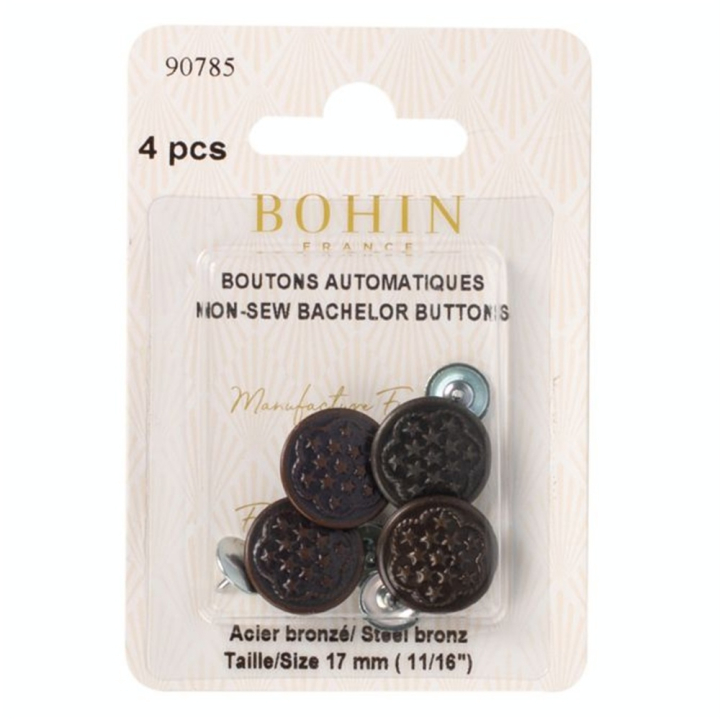 Boutons automatiques bronze 17 mm par 4 - Bohin - Rougier et Plé