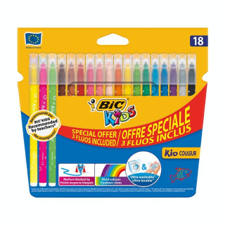 Feutre Kids Couleur pochette de 18 + 3 fluos - Bic - Rougier et Plé