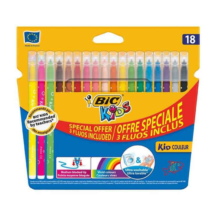 Feutre Kids Couleur pochette de 18 + 3 fluos - Bic - Rougier et Plé