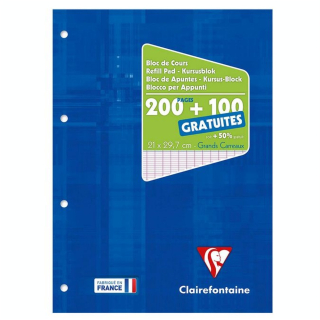 Bloc de papier A4 grands carreaux 200 feuilles + 100 gratuites A4 - Clairefontaine - Rougier et Plé