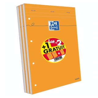 Bloc papier A4 perforé Grands carreaux - 2 + 1 Gratuit - Oxford - Rougier et Plé
