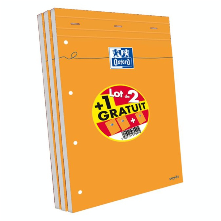 Bloc papier A4 perforé Grands carreaux - 2 + 1 Gratuit - Oxford - Rougier et Plé