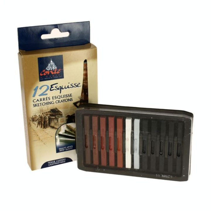 Pastels carrés Conté set esquisse 12 pièces - Conté à Paris - Rougier et Plé