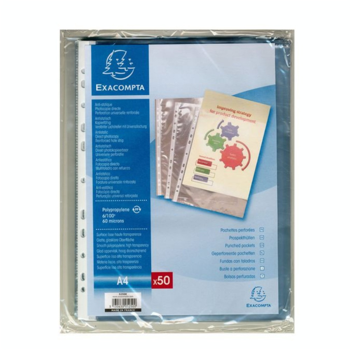 Pochettes transparentes perforées Lisses en polypropylène par 50 - Exacompta - Rougier et Plé