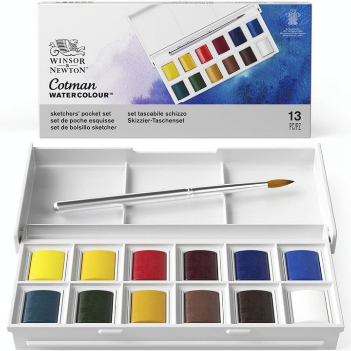 Aquarelle Cotman boite de 12 1/2 godets - Winsor & Newton - Rougier et Plé