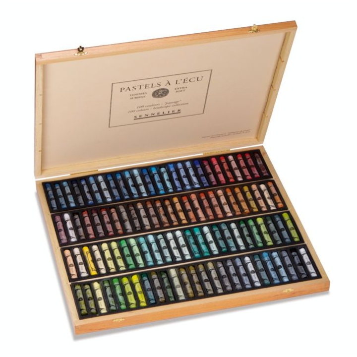 Pastels à l'écu coffret en bois - assortiment paysage 100 pièces - Sennelier - Rougier et Plé