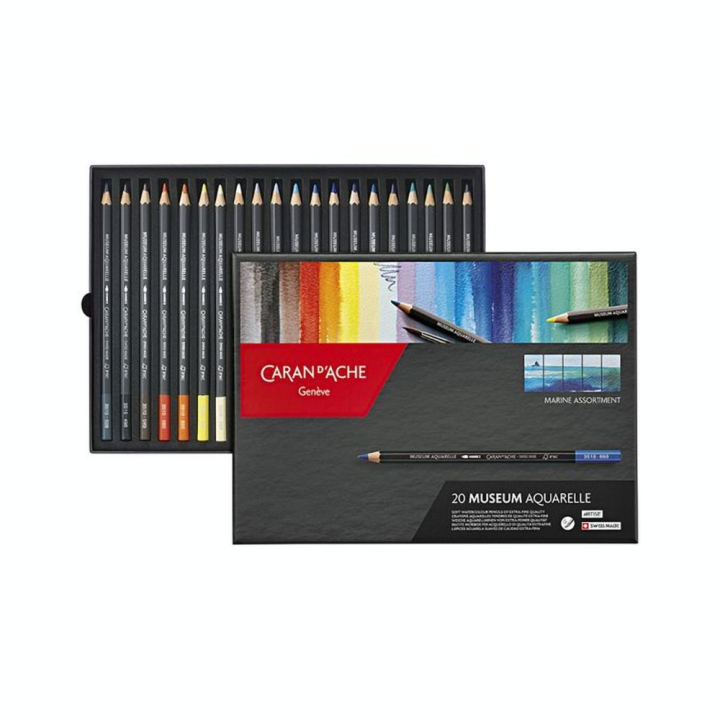 Crayon de couleur Museum Aquarelle - boite de 24 couleurs Marine - Caran d'Ache - Rougier et Plé