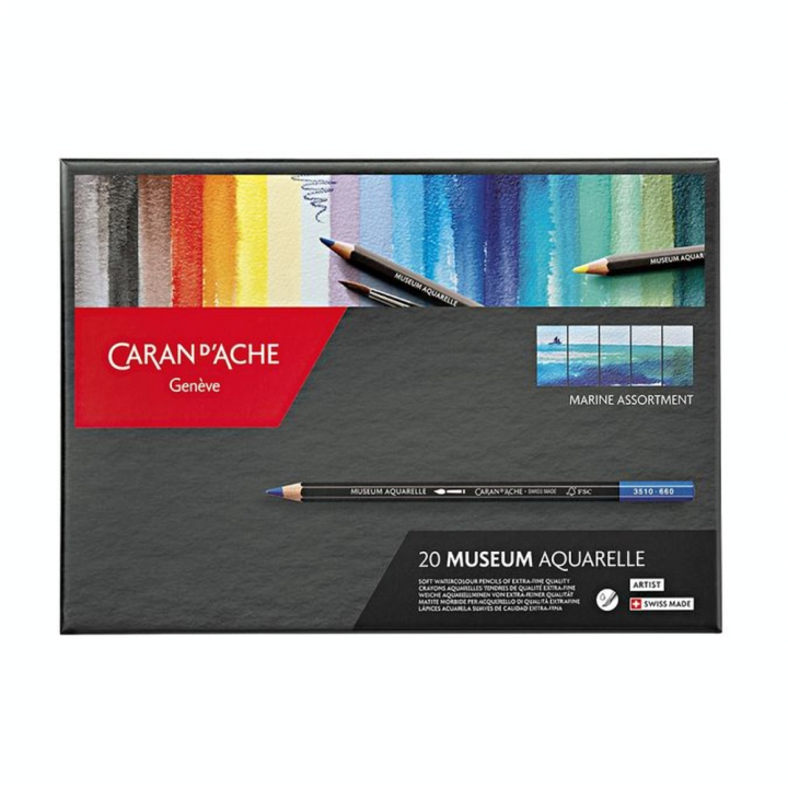 Crayon de couleur Museum Aquarelle - boite de 24 couleurs Marine - Caran d'Ache - Rougier et Plé