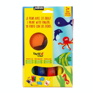 Peinture Tactilcolor 4 couleurs 20 ml - thème animaux marins - Pébéo - Rougier et Plé