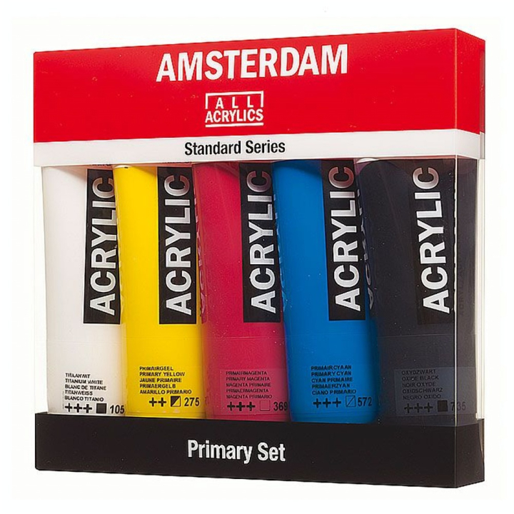 Acrylique 120 ml Pack Primaires + N&B - Amsterdam - Rougier et Plé