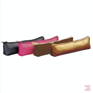 Trousse petit trapèze cuir teinté unicolore 19,5 x 4 x 1 cm - Oxford - Rougier et Plé