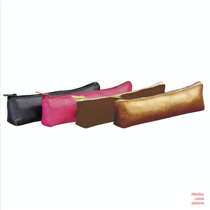 Trousse petit trapèze cuir teinté unicolore 19,5 x 4 x 1 cm - Oxford - Rougier et Plé