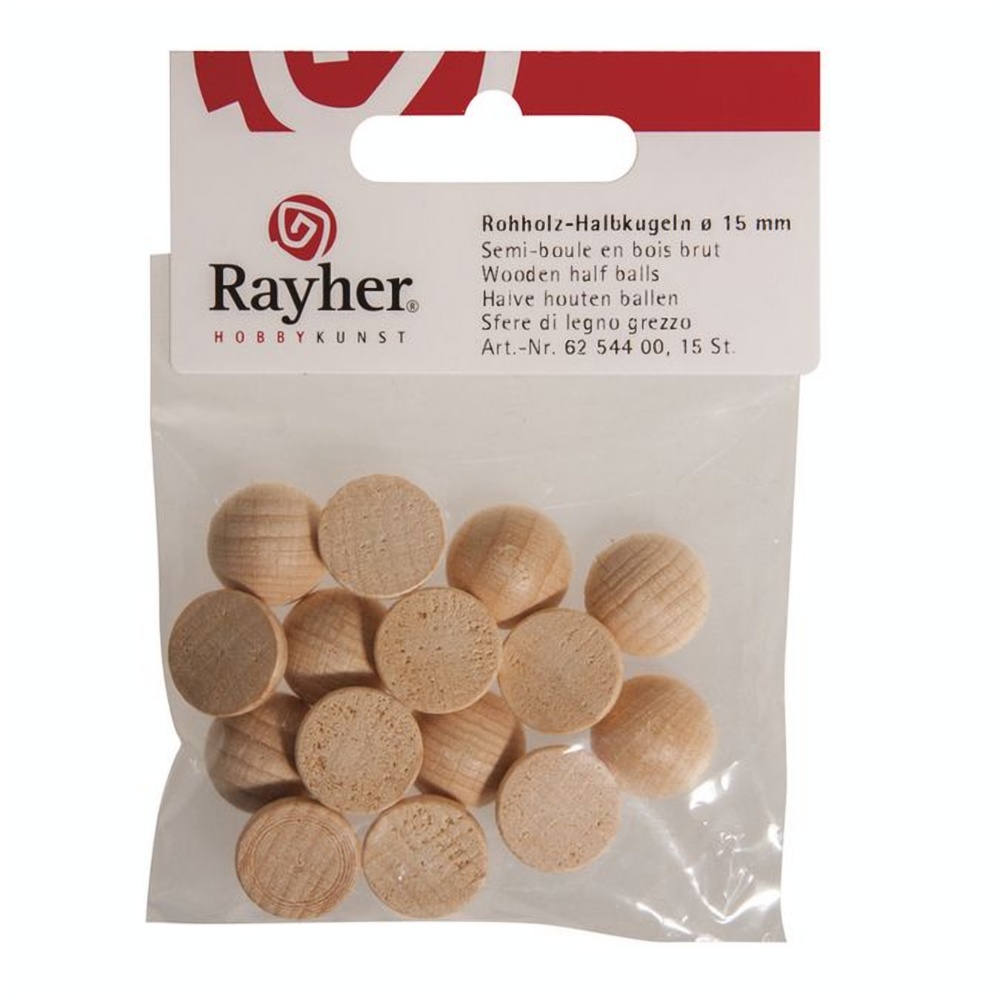 Rayher Boules de bois brut, percées, ø 15 mm, 15 pièces