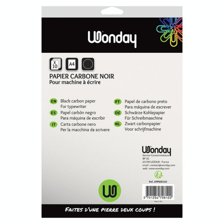 Papier carbone noir A4  - 10 feuilles - Wonday - Rougier et Plé