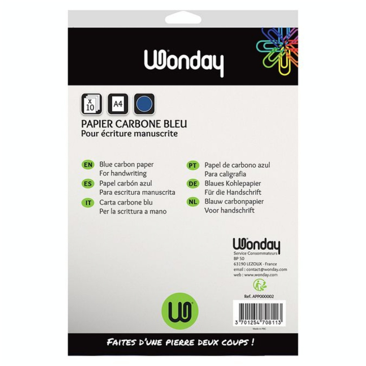 Papier carbone bleu A4 - 10 feuilles - Wonday - Rougier et Plé
