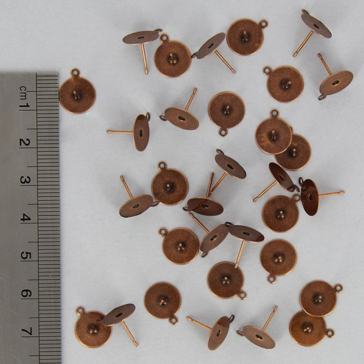 Boucles d'oreille tige plateau métal rond anneau cuivre vieilli - 10 mm - Topaze - Rougier et Plé