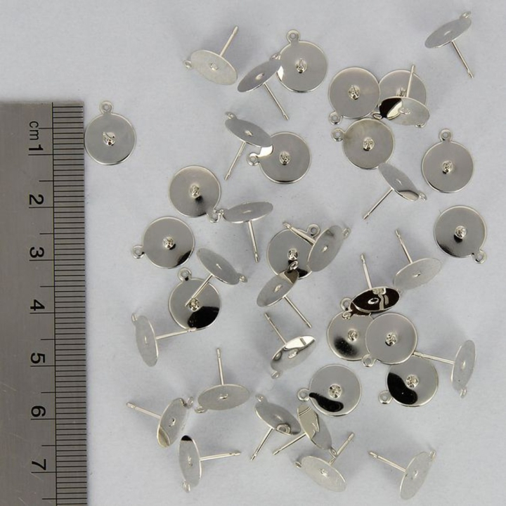 Boucles d'oreille tige plateau métal rond anneau nickel - 10 mm - Topaze - Rougier et Plé