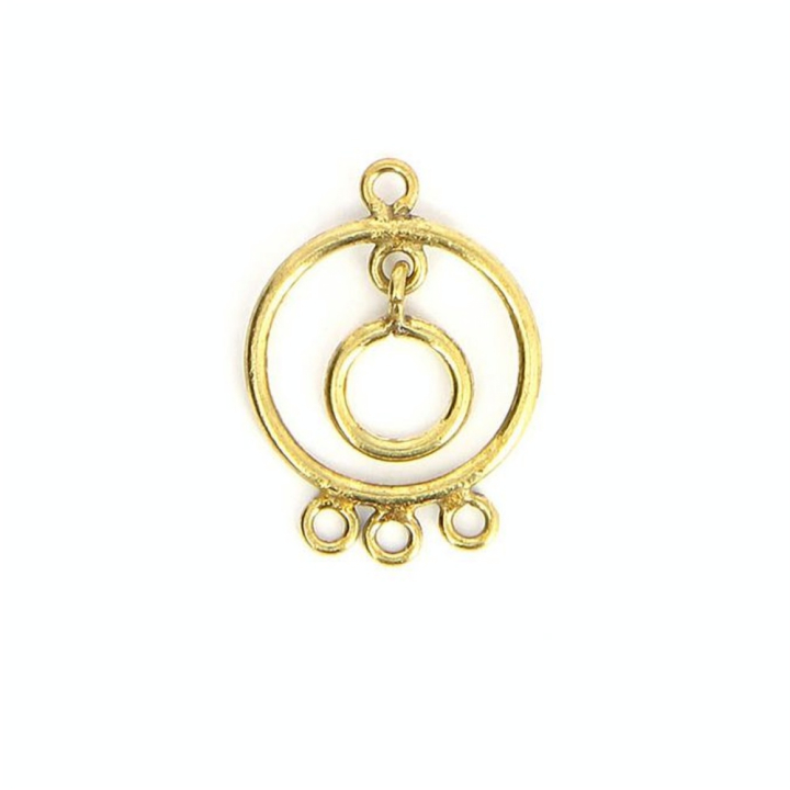 Breloque en métal ronde 4 anneaux avec pendant laiton vieilli - 20 x 27 mm - Topaze - Rougier et Plé