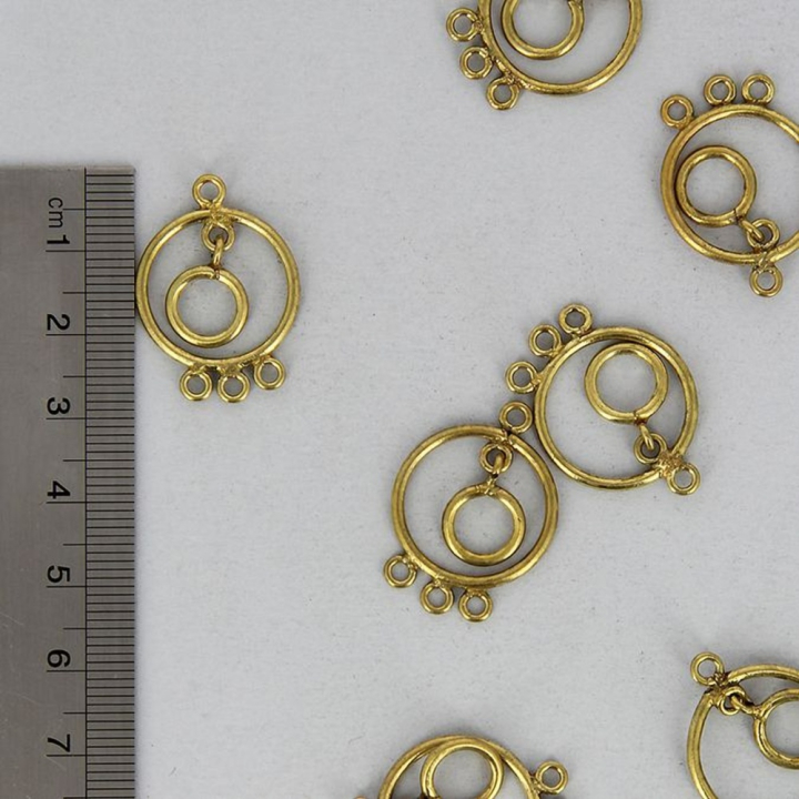 Breloque en métal ronde 4 anneaux avec pendant laiton vieilli - 20 x 27 mm - Topaze - Rougier et Plé