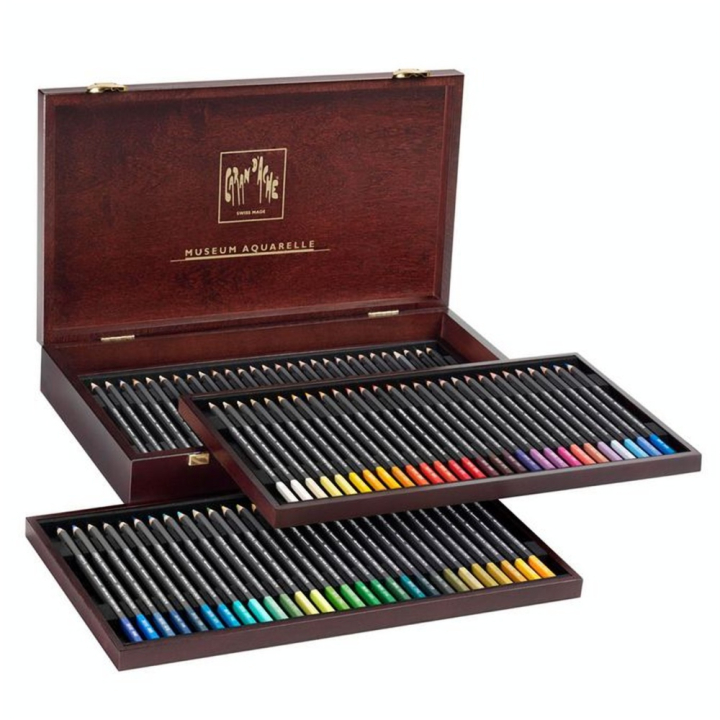 Coffret beaux-arts en bois - 80 crayons aquarellables Museum - Caran d'Ache - Rougier et Plé