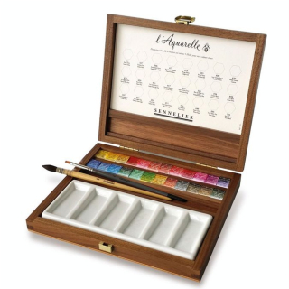 Aquarelle extra-fine - Coffret en bois - 24 demi-godets - Sennelier - Rougier et Plé