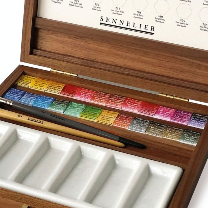 Aquarelle extra-fine - Coffret en bois - 24 demi-godets - Sennelier - Rougier et Plé