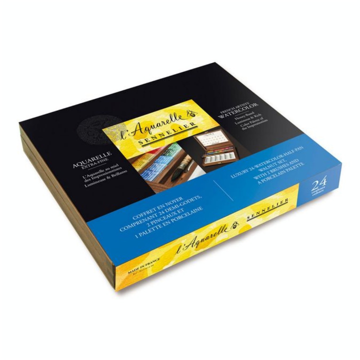 Aquarelle extra-fine - Coffret en bois - 24 demi-godets - Sennelier - Rougier et Plé