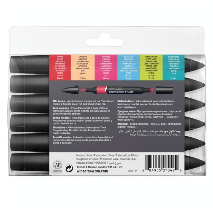 Marqueur Brushmarker 6 tons Moyens - Winsor & Newton - Rougier et Plé