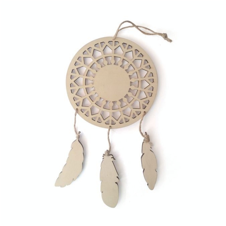Attrape-rêves plumes en bois 12,5 x 23,5 x 2 cm - Graine Créative - Rougier et Plé