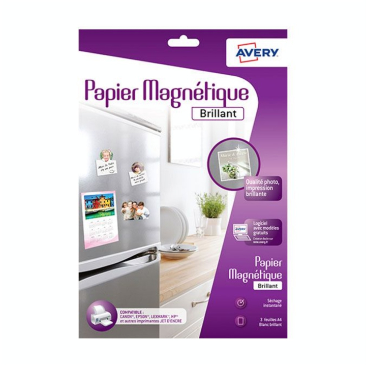 Feuille autocollante Blanc brillant Magnétique 21 x 29,7 cm A4 - 3 pcs - Avery - Rougier et Plé