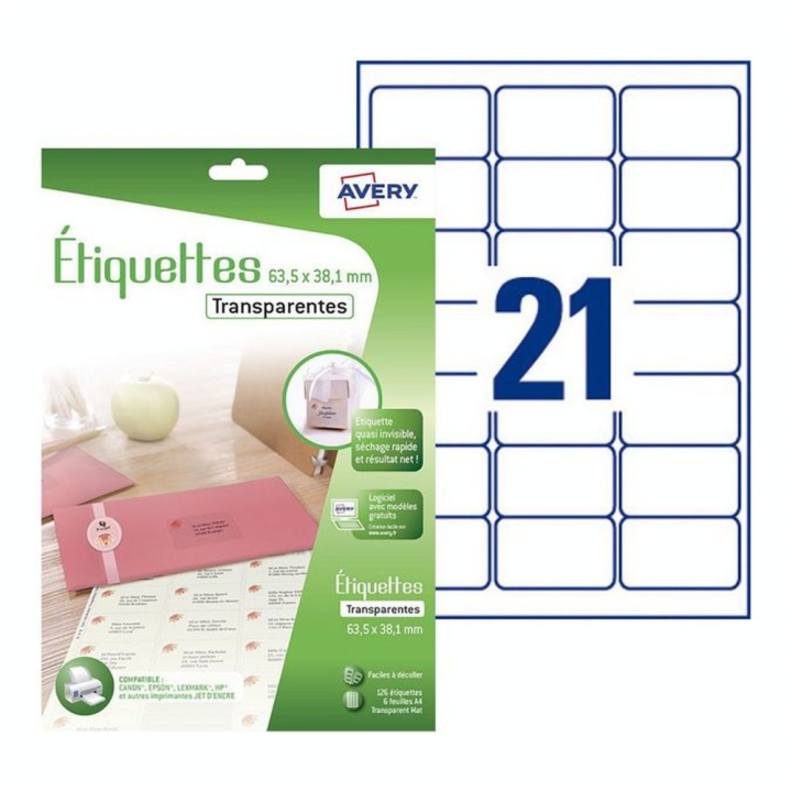 Etiquettes à adresse Transparentes 38,1 x 63,5 mm 126 pcs sur 6 feuilles A4 - Avery - Rougier et Plé