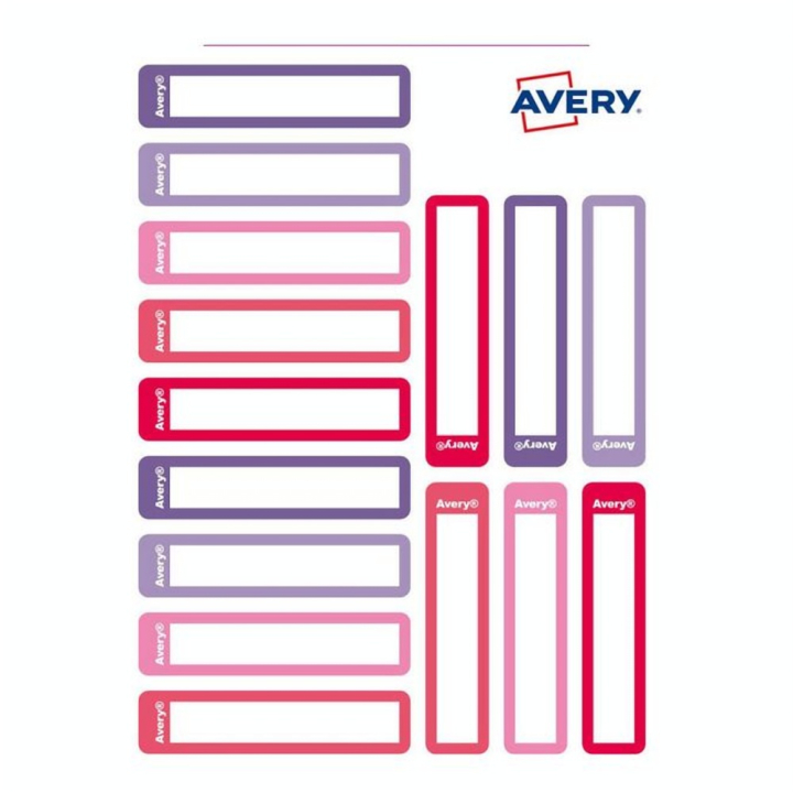 Etiquettes pour fournitures scolaires 10 x 50 mm Rose et Rouge - 30 pcs - Avery - Rougier et Plé