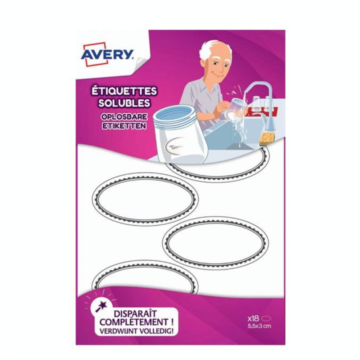 Etiquettes solubles ovales 29 x 55 mm - 18 pcs - Avery - Rougier et Plé