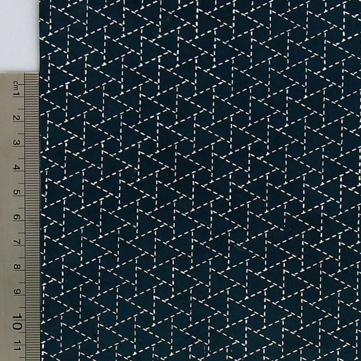 Papier Lokta Imprimé 50 x 75 cm Indigo motif Triangle Sankakkei - Lamali - Rougier et Plé