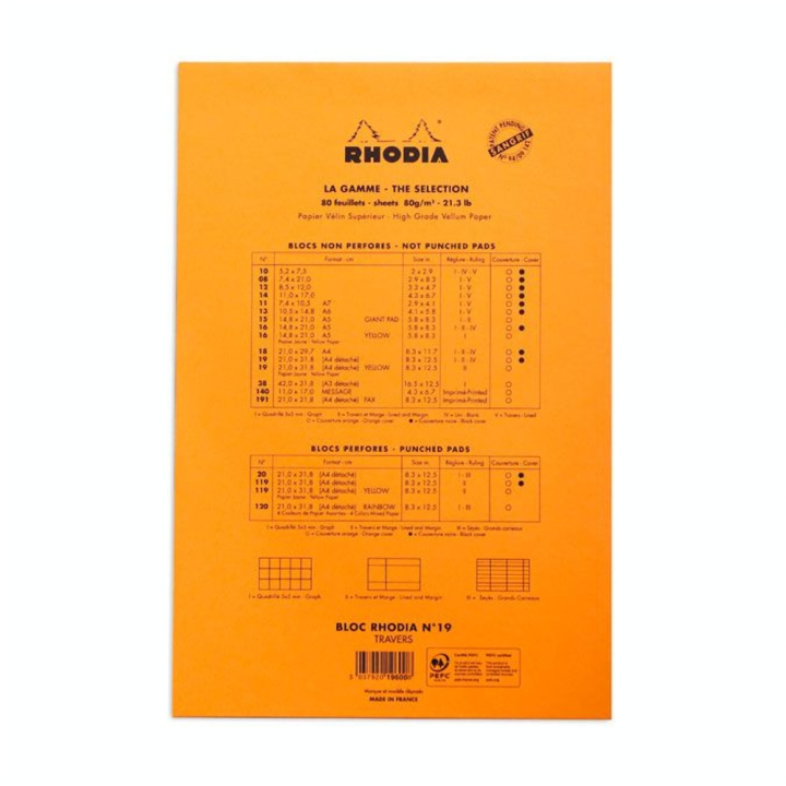 Bloc-notes n°19 Orange A4 Ligné - Rhodia - Rougier et Plé
